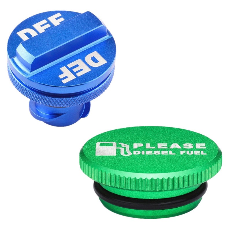 DEF Billet Aluminum Green Fuel Cap Magnetic and Blue DEF Cap for Dodge Ram Cummins (2013-2017) Auto Parts - Image 1